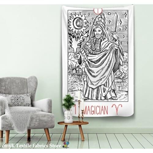 Tarot Card Tapestry Wall Hanging Astrology Divination Bedspread Beach Mat Hand Wash Woven 100% Polyester Machine Washable Muslim