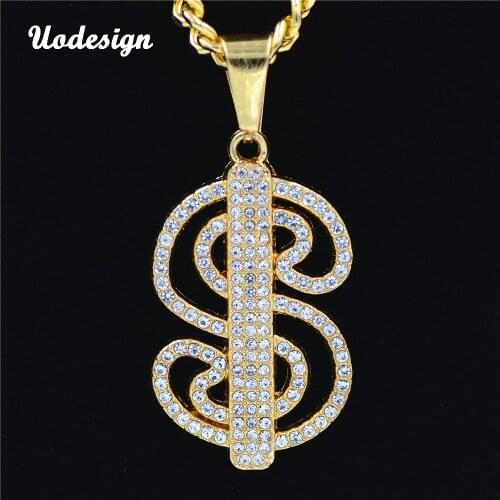 Hip Hop Jewelry Crystal US Dollar Money Pendant Necklaces Luxury Gold Color Long Chain Necklace Men Women Accessories Necklace