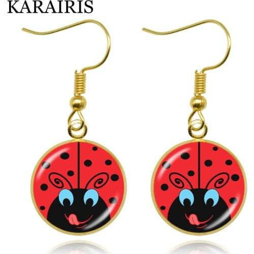KARAIRIS 2020 New Ladybug Insect Drop Earrings Cute Ladybug Glass Cabochon Earrings Hand Craft Jewelry For Women Girls Kids Gift