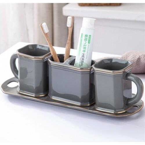 Light Luxury Dark Green Ceramic Bathroom Supplies Lotion Bottle Mouthwash Cup Toothbrush Holder Nordic Bathroom Decoration
