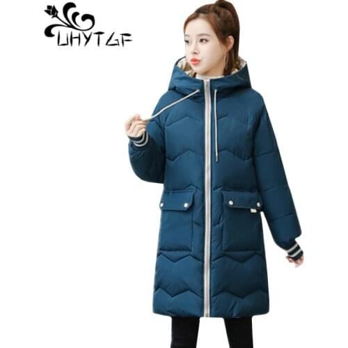 UHYTGF Korean Oversized Cotton jacket women thicken down jacket cold-proof warm coats solid color wild hooded students coat 1760