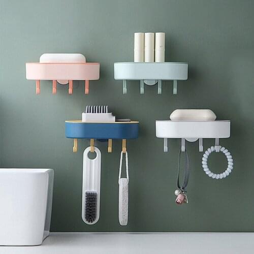 Creative Soap Box With Hook Drain Soap Box Household Double-Iayer Free Perforation Wall-Mounted Creative Soap Dish Soap Rack