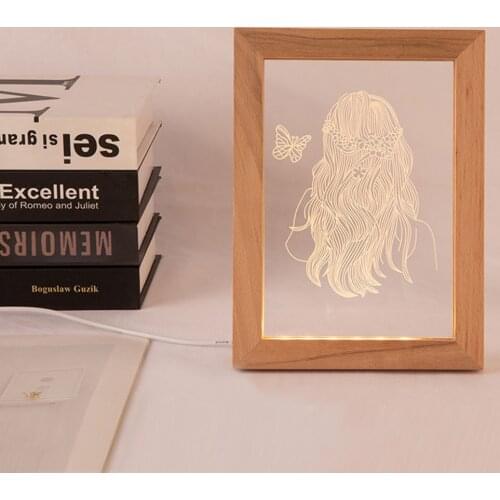 Photo Frame Lamp Wooden Bedroom Decoration Novelty Valentines Day Gift 3D Night Lamp Butterfly Creative USB Bed Lamp Acrylic