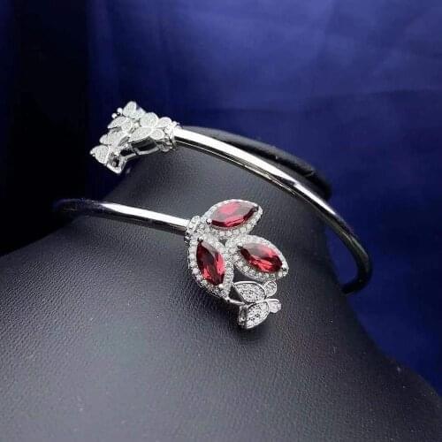 Best Polular 100% Natural and Real Garnet Bangle 925 sterling silver Garnet Bangle