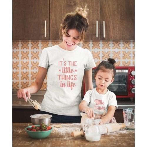 Little Thing In Life Mommy and Baby Girls Summer T-shirts Baby Kids White Shirt Baby and Mom Clothes Mommy Me Shirts