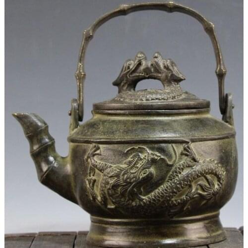 Antique QingDynasty copper teapot, Carved dragon, Home Decoration,best collection & adornment