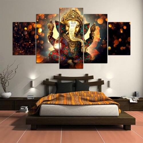 Canvas Painting Wall Art Home Decor For Living Room HD Prints 5 Pieces Elephant Trunk God Modular Poster Ganesha Pictures
