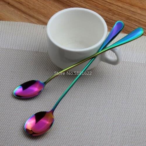 New Stainless Steel Coffee Spoon Long Handle Tea Spoons Kitchen Hot Drinking Flatware Drop Shipping