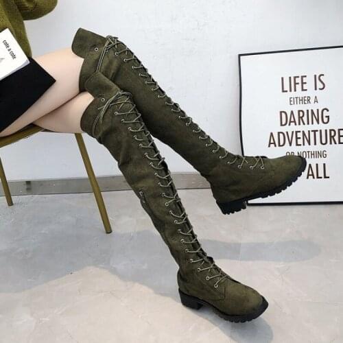 New Sexy Ladies Lace-up Over The Knee Boots Womens Plus Size Boots Shoes for Women Motorcycle Boots Winter Boots Punk Shoes