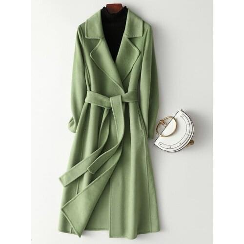 New Arrival 100% Wool Coat Brand Winter Woolen Coat Vintage Thick Cashmere Coat Solid Female Overcoat Sashes Long Wool Outwears