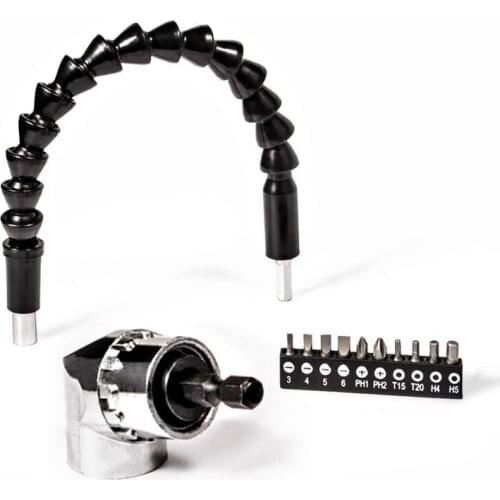 New Flexible shaft, 3 pieces Accessory set for screwdrivers, 295 mm Flexible shaft (1/4 inch, hexagonal handle) 105 degree ang