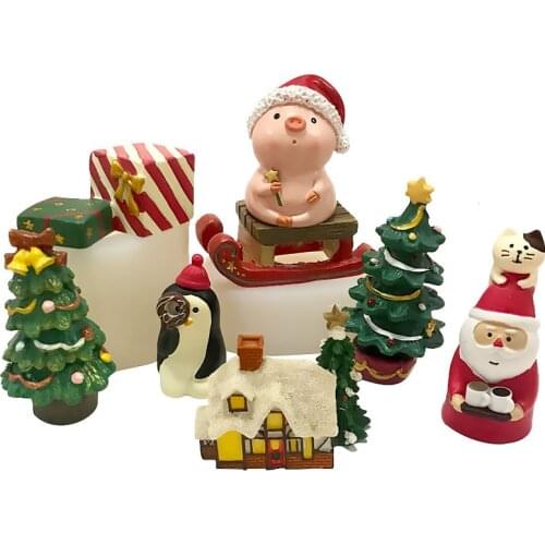 Santa Claus Gift Box Christmas Tree Mold Sleigh Piggy Penguin House Silicone Mould Chocolate Cake Baking Decoration Xmas Gift