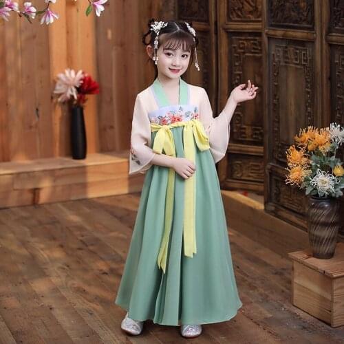 Lovely Girls Hanfu Dress Vintage Flower Girl Dress Kids Chinese Ancient Fairy Princess Photo Shoot Perform Dress Cosplay