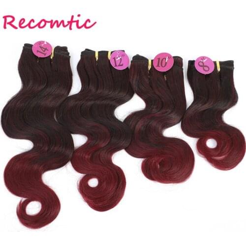 Recomtic Ombre Hair Bundles Synthetic Hair Extensions Body Wave Bundles T1B-99J Hair Weaves With Free Closure Braiding Hair