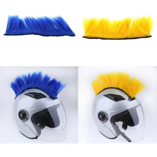 2pcs Ski Snowboard Helmet Hawks Mohawk Hair with Loop Fastener Adhesive for Motorcycle, Blue and Yellow