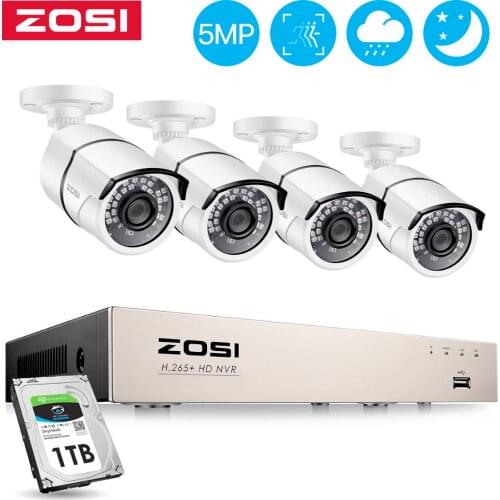 ZOSI 5MP 8CH CCTV Video Security Outdoor Nightvision Waterproof IP Camera Control Surveillance System POE H.265 NVR Kit HDD