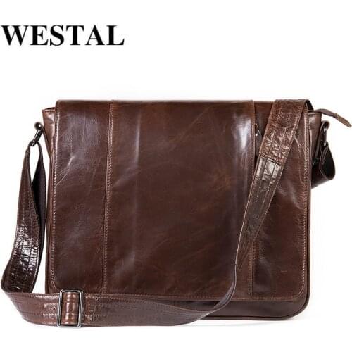 WESTAL Mens Bag Genuine Leather 13.3 Inch Laptop Bag Men Leather Messenger Bag Mens Shoulder Bag Crossbody Bags For Men