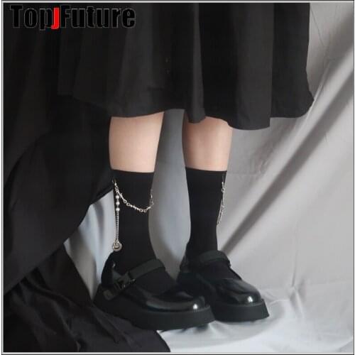 Gothic lolita cosplay stockings Harajuku stockings childrens Black Punk uniform smile style long stocking with chain