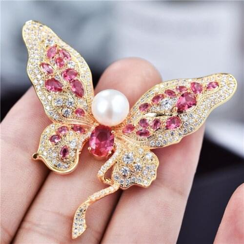 Korean version of natural pearl brooch color butterfly corsage womens micro-set zircon fashion coat accessories