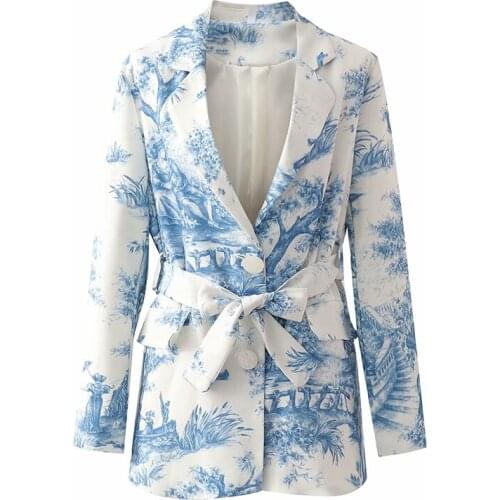 Coat Women Printed Hit Color Bow Blazer New Lapel Long Sleeve Loose Fit Jacket Fashion Tide Spring Autumn 2020 Tops