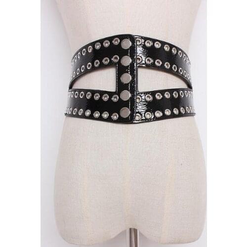 Womens runway fashion patent pu leather Cummerbunds female vintage Dress Corsets Waistband Belts decoration wide belt R1272