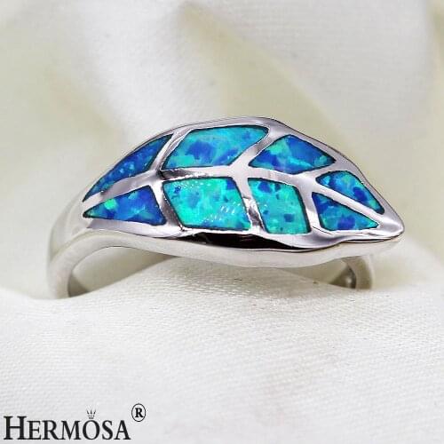 Hermosa Leaf-Shaped Mystic Fire Australia Opal Ring Size 7 8 Fashion Women Rings R1024