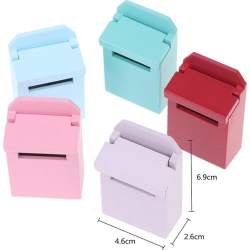 1Pc 1/12 Scale Wooden Mailbox With Decal Dollhouse Miniature For Fairy Garden Door Decor Kids Furniture Toys