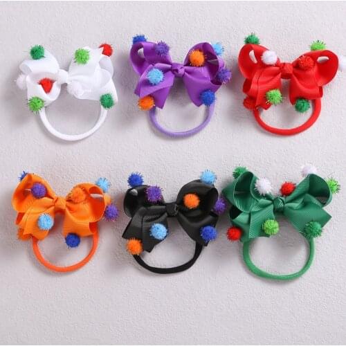 1pcs Nylon Baby Headband with Shiny Pom Pom Turban Newborn Ribbon Bow Headbands Kids Hair Accessories Christmas Gifts