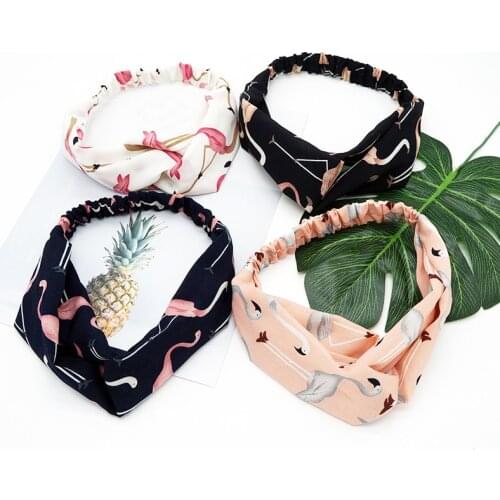 Fashion Cartoon Bohemian Hair Bands Print Headbands Retro Cross Turban Bandage Flamingo Cross Headbands 1PC Hair Accessories