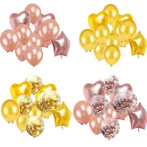 10pcs/set 18inch Rose Gold Heart Star Foil Balloons Clear Transparent Confetti Balloon Set Wedding Birthday Party Decor Globos