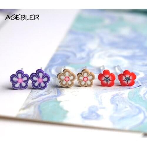 2017 3 Pairs/lot Polymer Clay Flower Stud Earring Female Original jewelry Brinco for Girl Children Earrings Purple Red Plant P31