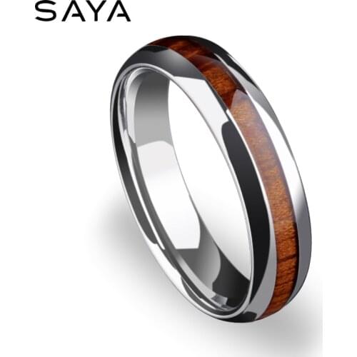 5mm Width Tungsten Wedding Rings, High Polished Inlay Wood for Men Women Dome Band, Engraving, Free Shipping