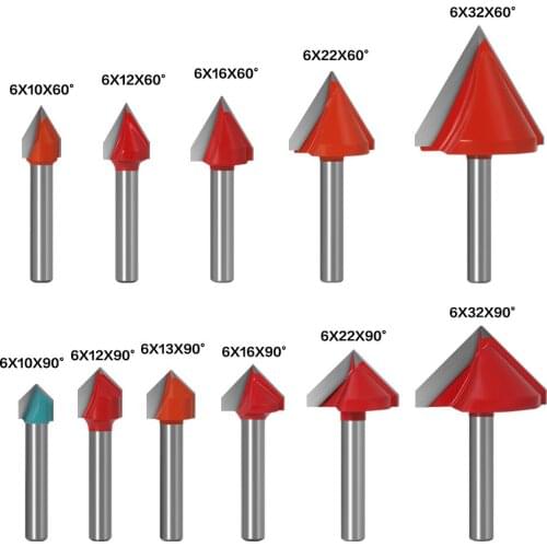 60/90/120 Degree V Groove Router Bit CNC Milling Cutter Engraving Woodworking Tool Milling Cutter Machine Accessories 6x10-32mm
