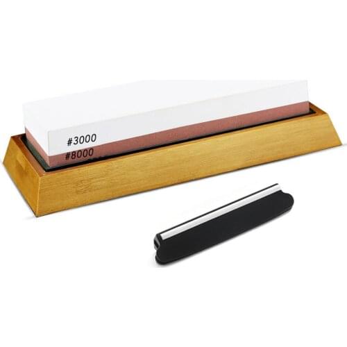 1 Set #3000/8000 Grit Kitchen Double-Side Waterstone Knife Sharpening Sharpener Stone Kit with Base Holder,Knife Clip,Bamboo Box