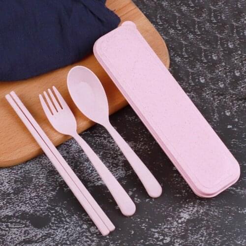 Eco-Friendly 3Pcs Portable Cutlery Set Chopstick Spoon Fork Camping Picnic Solid Color Dinnerware set Sets