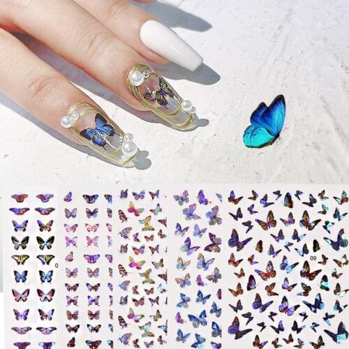 Holographic 3D Nails Stickers Nail Art Laser Butterfly Sticker Decal Butterflies Acrylic Designs Manicure Decoration Tools New