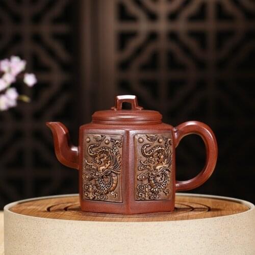 Pot Ore Mine Clear Cement Hexagonal Pot Hand-painted Sculpture Longwen Pot and Teapot Wholesale Customized Distribution