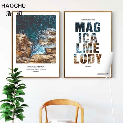 HAOCHU Nordic Ocean Beach Landscape Wall Decoration Picture Canvas painting Wall Art Poster Home Decoration Wall Stickers