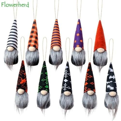 Halloween Bat Spider Striped Gnome Faceless Doll Plush Ornaments Set Hanging Decoration Lucky Doll for Tree Fireplace Home Decor