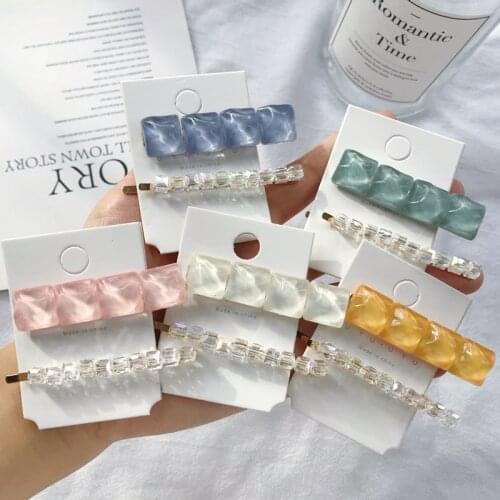 Korea Women Rhinestone Hairpins Set New Design Crystal Water Ripple Geometric Square Hair Clips Girls Hair Jewelry Accessories