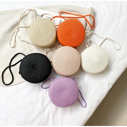 Woven Straw Round Bag Women Messenger Shoulder Bag Girls Vintage Summer Beach Handbag Wild Style Change Purse Cute Zipper Bag
