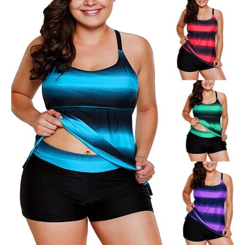 Bathing Suit Women Color Block Striped Tankini Swimsuits Two Piece Tankini Sets For Fat Women Shorts Bikini XL