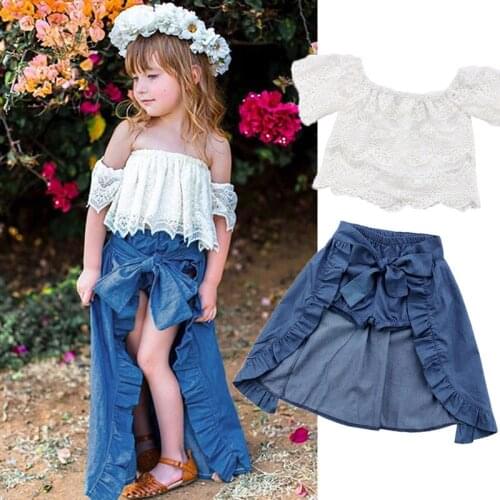 1-6Y New Fashion Summer Baby Girl Clothes Set Kid Lace Off-shoulder T-shirt Top Shorts Pants Princess Skirt Party Outfit Clothes