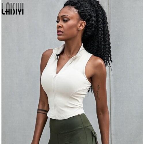 Tank Top Women Sports Vest Zipper Sexy Tops Casual Fitness Workout Tights Running Clothes Sportswear Womens Sleeveless Tees