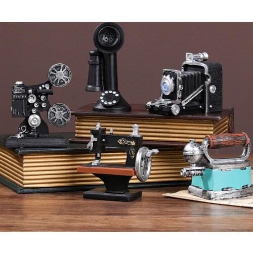 Mini Vintage Sewing Machine Retro Camera Projector Telephone Miniature Resin Home Decoration Dollhouse Accessories