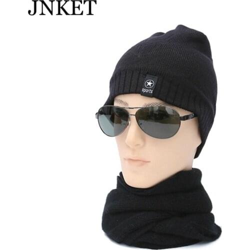 JNKET Winter Fashion Five Stars Mens Knitted Hat Warm Soft Fabric Knitting Beanie Cap Plush Lining Outdoor Ski Cap