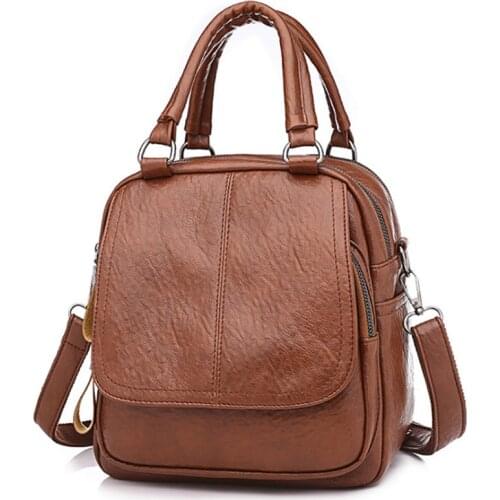 Fashion Small Backpack Women PU Leather Retro Shoulder Bag Multi-pockets Ladies Bagpack Crossbody School Handbags Bolso Mujer