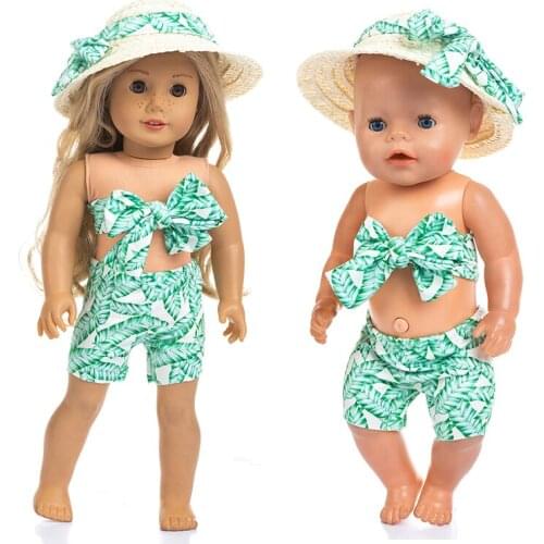 Leaf Swimsuit Set Hat Breast Wrapping Shorts Suit Fit 18 Inch American & 43cm Baby New Born Doll Clothes Accessories
