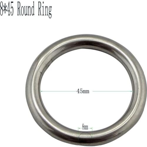 Stainless Marine Welded Strap Round O Ring High Polished 8*45mm Precision Weld Marine Round Ring for Pet Accession 10pcs