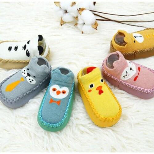 Toddler Baby Shoes Soft Sole Newborn Infant First Walkers Cartoon Cute Animals Home Floor Sock Shoe with PU Leather Rubber Sole